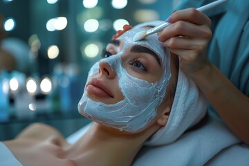AI generated illustration of a woman having a facial mask treatment at a beauty spa salon