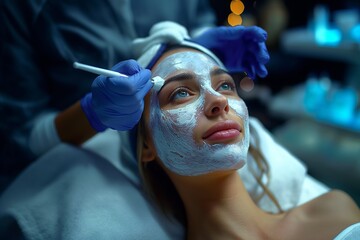 AI generated illustration of a woman having a facial mask treatment at a beauty spa salon