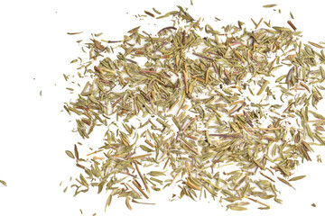 Dry thyme seeds on a white background.