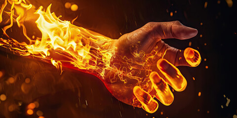 Complex Regional Pain Syndrome: The Swollen Limb and Burning Pain - Picture a person with a swollen and discolored limb, surrounded by flames to depict burning pain - obrazy, fototapety, plakaty