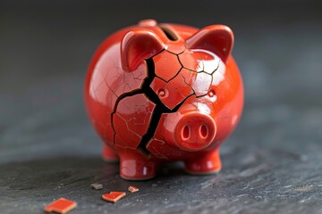 Broken piggy bank, bankruptcy concept, loss of savings