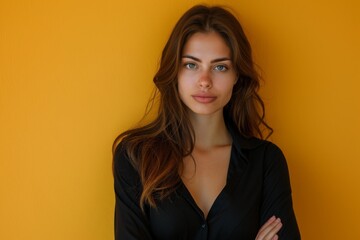 Obraz premium Determined Businesswoman in Studio yellow background
