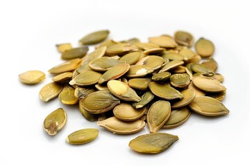 Pumpkin seeds on white surface