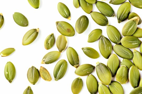 Pumpkin Seeds Isolated Top View On White Background