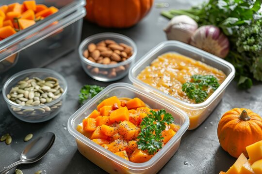 Pumpkin soup with almonds is the office lunch in Tupperware