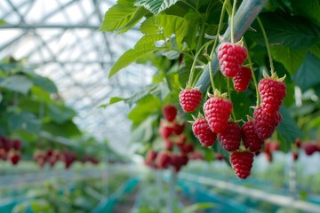 Raspberries grown in greenhouse for commercial production develop on canes in a two year cycle