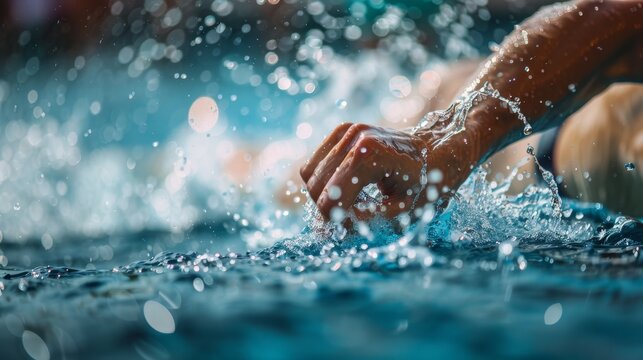 Swimmer s precise hand entry in breaststroke at summer olympics, emphasizing technique