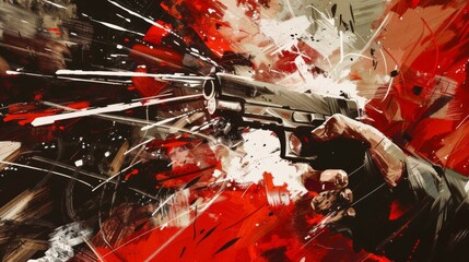 Illustration capturing the intense atmosphere of a polemic gun control argument