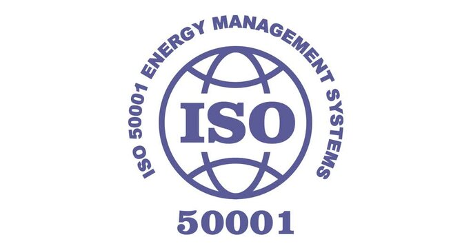 ISO 50001 standard animated stamp, energy management systems certified symbol, transparent background footage