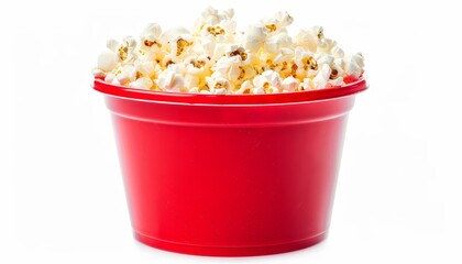 Red bucket of popcorn isolated on white background with clipping path