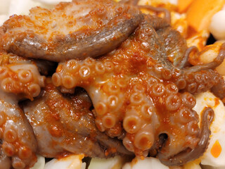 stir-fried spicy seafood on a plate