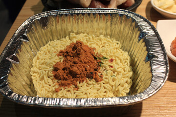 uncooked ramen noodles with powder