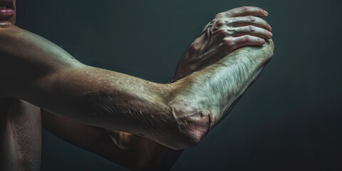 Broken Humerus: The Arm Pain and Bruising - A person holding their upper arm, with bruising or swelling, indicating a broken humerus. They may be unable to move the arm without pain.