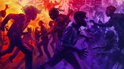 Illustration capturing the intense atmosphere of a polarized immigration reform battle