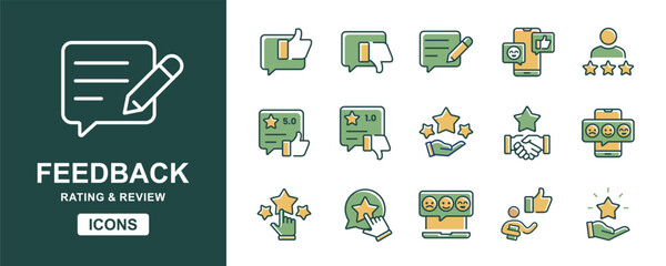 review and rating feedback icon vector set quality satisfaction service survey opinion online user testimonial signs illustration