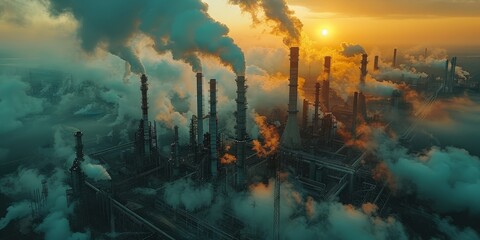 industrial enterprise clouds of smoke from chimneys Generative AI