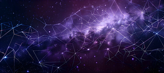 A realistic image capturing a complex geometric pattern of hexagons and triangles, intertwined to mimic the cosmic allure of stars against the night, all rendered in shades of deep purple