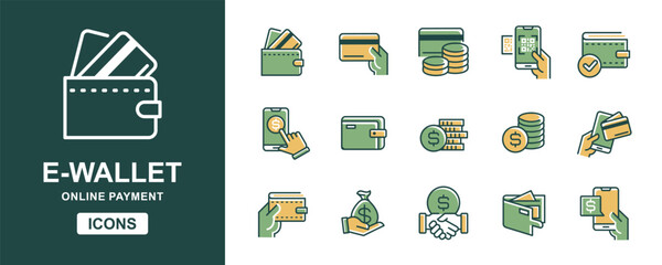 electronic online payment icon vector set e-wallet secure transfer money purchase shopping signs illustration for web and app
