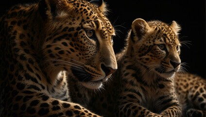 A captivating image of a leopard and its cub in close proximity, showcasing the beauty and the bond of the feline world