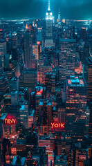 Poster of New York at night.Minimalist creative urban concep