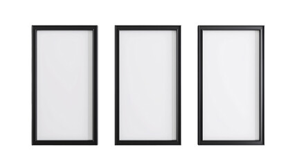 a group of black frames on a white wall