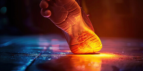 Metatarsal Fracture: The Foot Pain and Swelling - A person holding their foot with a grimace, indicating the pain and swelling of a metatarsal fracture - obrazy, fototapety, plakaty