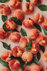 seamless pattern with peaches.Minimal creative food concept.Flat lay