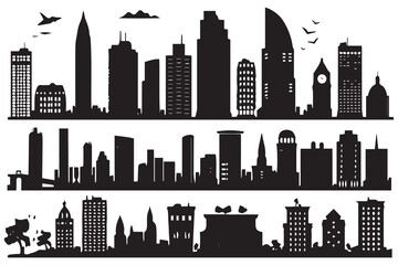 Fototapeta premium City silhouette, Silhouette of city with black color on white background