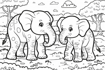 coloring kid: elephant with baby 