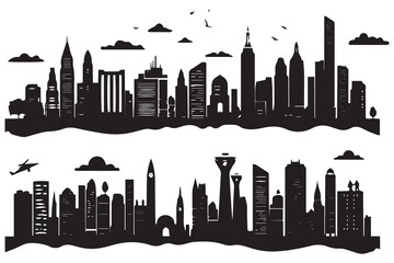 City silhouette, Silhouette of city with black color on white background