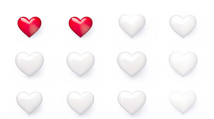 A collection of various heart shapes set apart on a blank white background