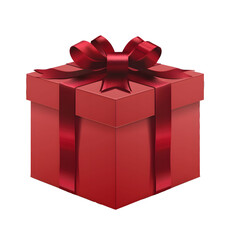 Fototapeta premium Red gift box with ribbon isolated on white background plaid pattern