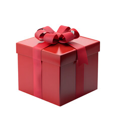 Obraz premium Red gift box with ribbon isolated on white background plaid pattern