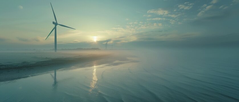 Futuristic agricultural landscape with wind turbines and digital overlays - Powered by Adobe
