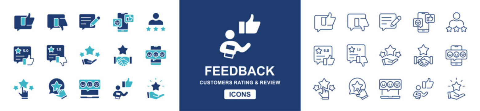 feedback review and rating icon vector set customers service satisfaction survey quality opinion signs illustration