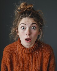 Shocked Expression Studio Portrait with gray Background