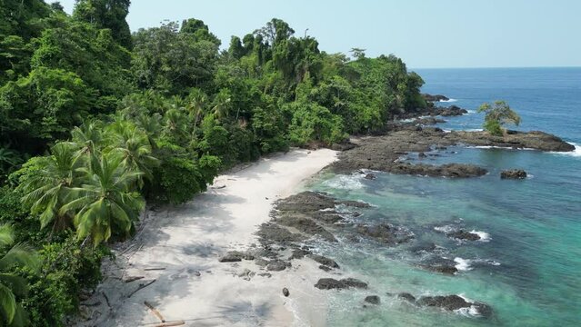 Secluded white sand beach with jungle backdrop in the Utr&iacute;a National Park near Bah&iacute;a Solano in the Choc&oacute; department on the Pacific Coast of Colombia