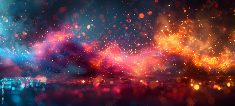 Wall mural an energetic display of vibrant cosmic particles, glimmering nebula lights, and dynamic color splash