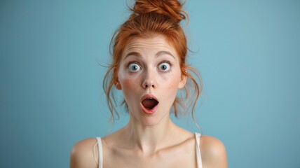 Naklejka premium Shocked Expression Studio Portrait with blue Background
