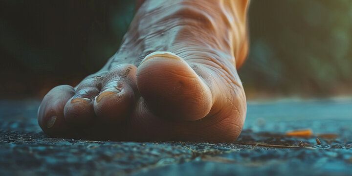 Phalangeal Fracture: The Toe Pain and Discoloration - A person holding their toe with a wince, indicating the pain and possible discoloration of a phalangeal fracture. The toe may appear swollen