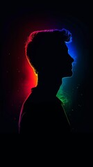 Silhouette of a man with vibrant neon lights