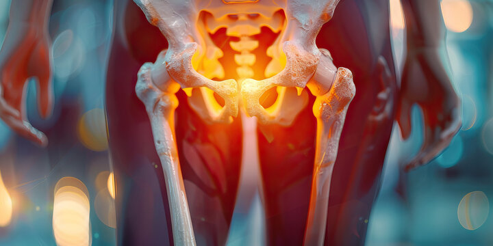 Pelvic Fracture: The Hip Pain and Difficulty Standing - A person with a pained expression, holding their hip area and showing signs of difficulty standing or walking. The hip may appear swollen or bru