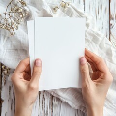 Person holding a blank white paper