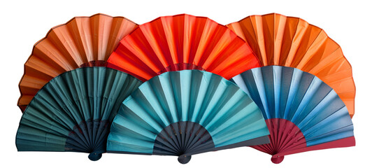Oriental paper fans isolated on white transparent, PNG
