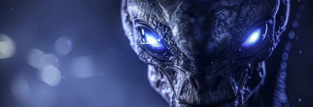 Futuristic alien interface with glowing eyes