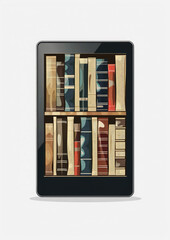 e-book on a white background, tablet, screen, device, illustration, phone, reading, electronic, book, smartphone, technology, frame, ebook, monitor, wireless, equipment, literature, bookshelf, online