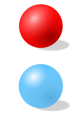 Set of two vector spheres and balls on a white background with a shadow.atom,proton representation,molecule,chemistry,chemical bounds