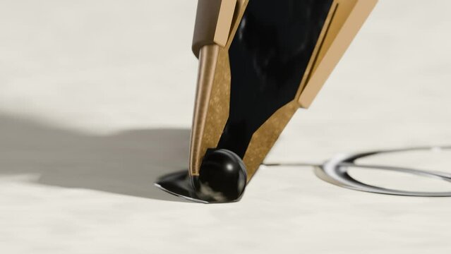 3D animation showing the inner workings of a BIC Cristal pen writing on paper