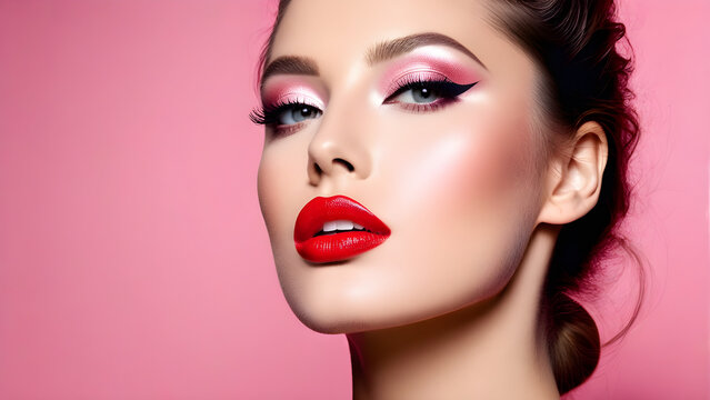 Gorgeous Cosmetic fashion model lipstick advertisement AI generated
