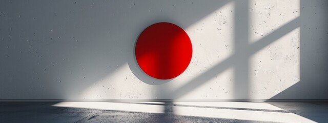 A minimalist background with a red sign as the central element, casting a long shadow on a clean white background.